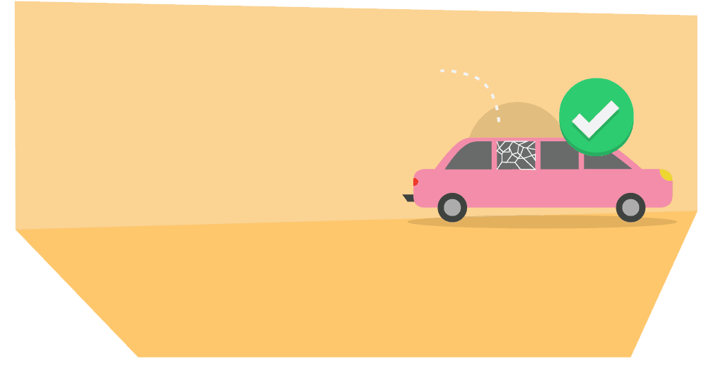 A pink car with a check mark on it.
