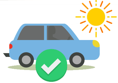 A car with a sun and a check mark on it.