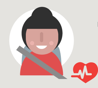A woman in a car with a heartbeat and a seatbelt.