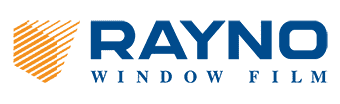 Rayno window films logo on a blue background.