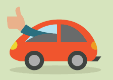 A person giving a thumbs up to a car.